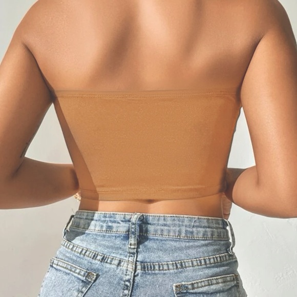 Beige Nude Peach Bandeau Crop Top - Picture 2 of 3